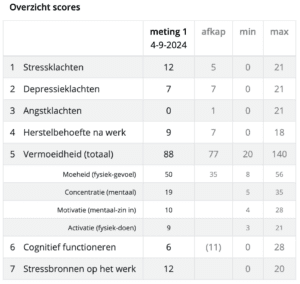 Scores CSR Vragenlijst stress en veerkracht